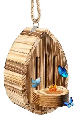 Holz-Schmetterlingshaus Natürlicher Tropfenförmiger Unterschlupf Aus Holz | Schmetterlingshabitat-Haus für den Garten Für Hof, Grünfläche, Weg, Einfahrt, Terrasse, Balkon Und