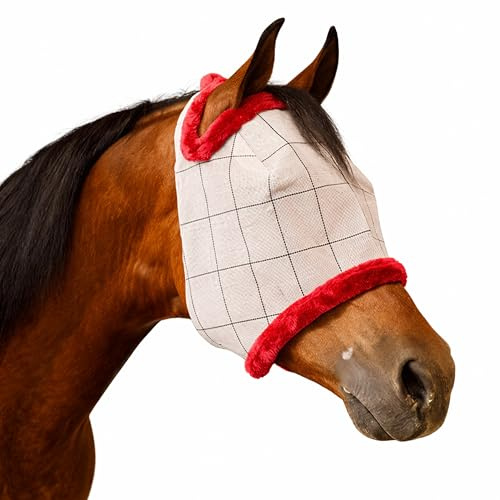 Farnam SuperMask II Horse Fly Mask Without Ears, Extended Coverage Equine Fly Protection, Protects Eyes from Insects, Debris & UV, Adjustable Throat Latch, Plush Fleece Trim, Average Size