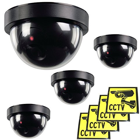 Ex-Pro Black Dummy/Fake CCTV Security Dome Camera With built-in Flashing LED [4 PACK]