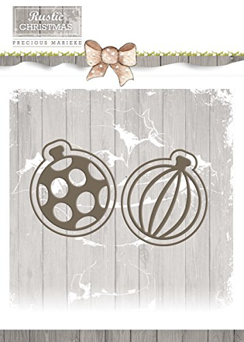 Precious Marieke Stanz- und Prägeschablone PM10043, Rustic Christmas - Bauble Set (Weihnachtskugeln), Set mit 4 Schablonen, Schablonengröße Kugel außen ca. 3,2 cm x 3,6 cm