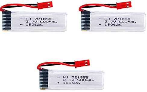 YUNIQUE GREEN-CLEAN-POWER - Wiederaufladbare Lipo-Batterie 3.7V 500mAh, 3 Stück | Kompatibel mit Quadrocopter-Drohnen UDI U817, U817C, U817A, U818A, WLtoys V959 und mehr, 57x17x8 mm - 16 gr, Silber