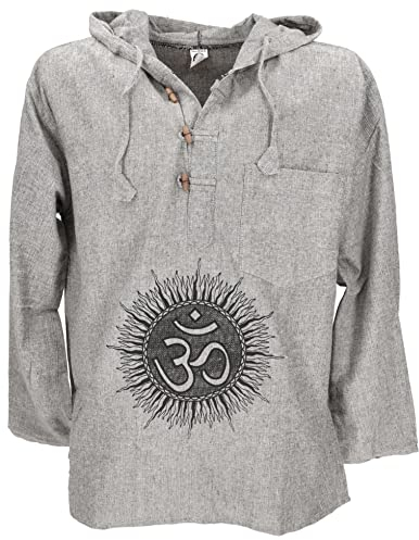 GURU SHOP Yoga Hemd, Goa Hemd Om, Sweatshirt - Grau, Herren, Baumwolle, Size:XL