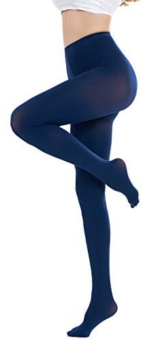 CozyWow Collants semi-opaques 80D couleur unie pour femmes(Bleu Foncé M)
