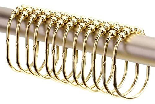 12 extra große Duschvorhangringe aus Edelstahl | Duschvorhang Haken in Gold Finish | Vorhangringe für Jede Duschstange oder Gardinen Stange | leicht gleitende Ösen | Duschringe Set