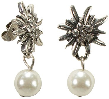Alpenflüstern Trachten-Ohrstecker Strass-Edelweiß Perle - Damen-Trachtenschmuck, Trachten-Ohrringe (creme-weiß) DOR041