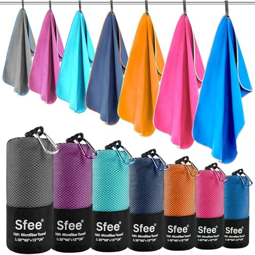 Sfee Microfiber Sport Travel Towel Set -32 x 16-Quick Dry Absorbent Compact Lightweight Soft Beach Yoga Bath Pool Hand Gym Golf Towels-Fit for Outdoors Fitness Hiking Camping +Carabiner(S Grey)