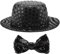 Haustier Hund Kappe Fliege Set, Hund und Katzenschwarzhut Modische Geburtstagsfeier Haustier Hunde Katzen Schwarz Pailletten Hut Einstellbare Pompons Topper Dekoration