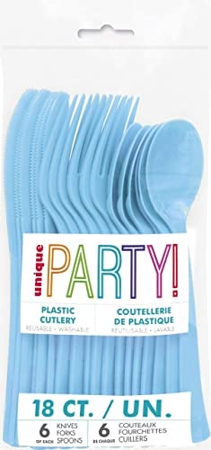 Powder Blue Solid Assorted Plastic Cutlery - Classy & Elegant Flatware Design - Perfect for Parties, Weddings & Events - 18ct