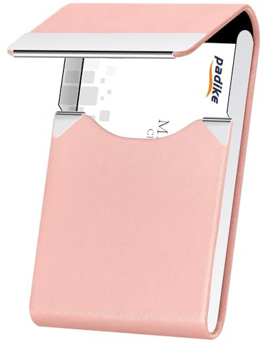 Padike Professionelles Visitenkartenetui aus PU-Leder Visitenkartenetui Namenskartenhalter Slim Metall Tasche Kartenhalter mit Magnetverschluss Y-pink