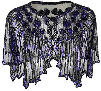 Grouptap 1920s gatsby shawl bolero sequin cape shrug green/purple/red wrap for women ladies flapper art deco vintage dress costume