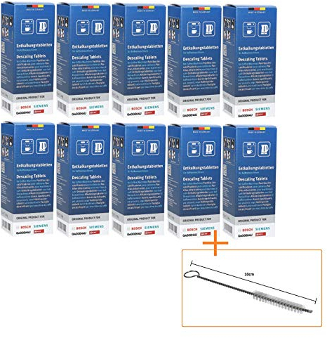 10 x 6 pastilles détartrantes Siemens pour cafetière Tassimo entièrement automatique 00311864 311864 TZ60002 Set avec brosse de nettoyage