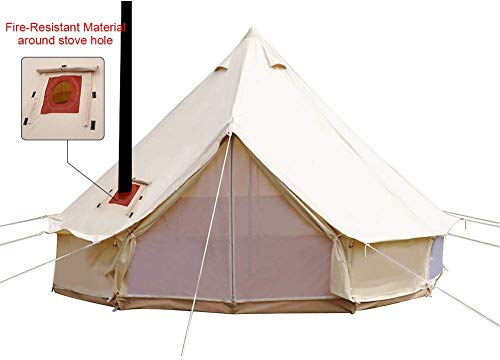 TentHome Tente de Camping Beige imperméable en Coton, Tente Cloche Glamping Bell avec Mur et Trou de Cheminée en Plein air randonnée fête pour 4 Saisons (3M)