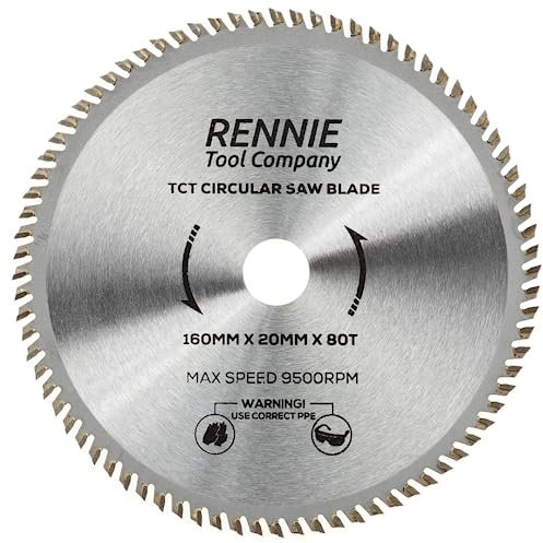 Rennie Tools - 160mm x 20mm Bore x 80T TCT Circular Wood Saw Blade. Fits Bosch Festool TS55 Makita Ryobi Dewalt Circular Saws etc, 160mm Circular Saw Blade Also Fits 165mm Circular Saws