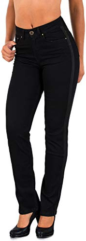 ESRA Jeans Damen Schwarz Jeans Damen Straight Leg Hose Damen Schwarz Stretch-Jeans Damen gerades Bein Jeanshose High Waist G7