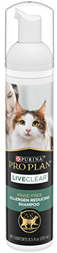 Purina Pro Plan Rinse Free, Allergen Reducing Dry Shampoo for Cats, LIVECLEAR Cleansing Foam - 8.5 oz.