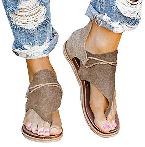Porfeet Damen Sandalen, Damen Mode Sommer Leopard Schlange Zebradruck Reißverschluss Strandsandalen Flache Schuhe Braun.. 39
