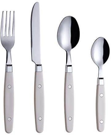 EXZACT Cutlery Set 24pcs Stainless Steel - with Rivet Craft Handles/Retro Style Flatware - 6 x Dinner Forks, 6 x DinnerKnives, 6 x Table Spoons, 6 x Tea Spoons -Serves 6 (Cream)