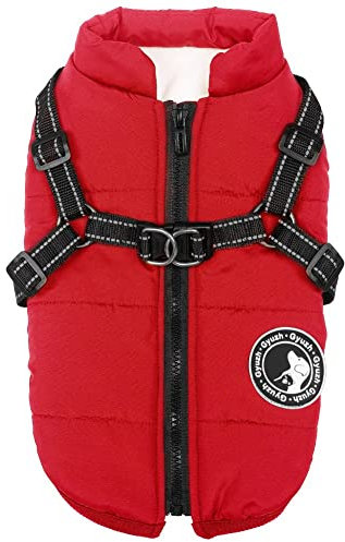 Jinpet Hundemantel mit Geschirr Winter Fleece Hundejacke Wasserdicht Reißverschluss Welpenmantel Kleine Hundekleidung Reflektierendem für Mittlere Große Hunde S-4XL