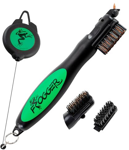Frogger Golf BrushPro Cleaner | Rapid Club Groove Cleaning for Better Shots | Comfortable Ergonomic Handle Design | Superior Brush Heads, Fold-Out Sharp Groove Cleaner & Retractable Cord All in One
