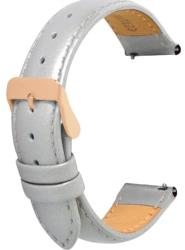 Toff London Ladies Grey Leather Watch Strap, Quick Release with Rose Gold Metal Buckle, Band Width 18mm