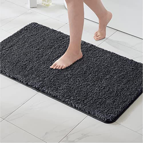 MIULEE Bath Mat Non Slip Absorbent Bathroom Soft luxurious Shower Small Mat Doormat Inside Rugs Kitchen Rugs Carpet Mat Washable for Bathroom Bedroom Kitchen Entrance 40x60 cm Dark Grey