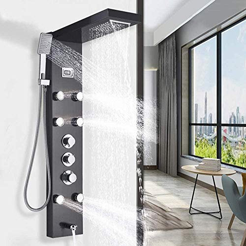 Wieoc Black Thermostat Edelstahl Dusche Panel Dusche Säule Dusche Tap Dusche System Regen Dusche Hand Dusche Hand Duschhahn Dusche Set 6x Massage Sauber