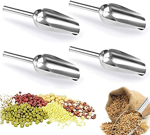 4Pcs Pelle à Glace en Acier Inoxydable, Pelle à Farine, Pelle à Nourriture, Pelle à Sucre, Pelle Pratique de Cuisine/Bar/Jardin/Supermarché, pour Farine, Glaçons, Nourriture, Haricots