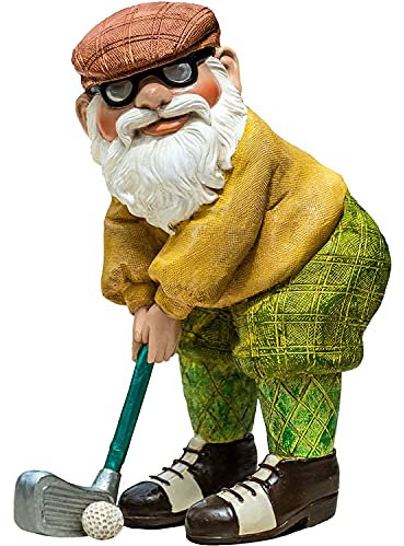 BANNESE Gartenzwerg Lustige Alte Mann Golf Harz Outdoor Figur Yard Art Ornamente Für Patio Rasen Veranda Blumenbeete Und Büros Kunsthandwerk Gartendekoration,Gelb,13.5 * 6.35 * 25cm