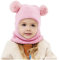 Qersh Baby Mütze Schal Set für 2-7 Jahre Alt - Warm Fellbommel Beanie Hüte Mit Schal für Mädchen Jungen - Winter Mütze (Rosa)