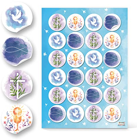 Logbuch-Verlag 24 Sticker mit christlichen Motiven 4 cm - Fisch Kreuz Taube Kelch - Symbolaufkleber Glaube Kommunion Taufe