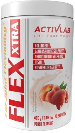 Activlab Kollagen Pulver - Hydrolysiert Typ I mit Glucosamin, MSM, Hyaluronsäure, Vitamin C und D - 400 g - 20 Portionen - Flex Xtra - Pfirsich