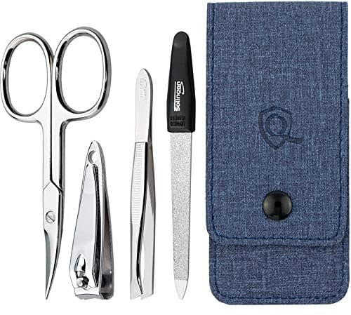 marQus Maniküre Set 4 teilig praktisch und kompakt- mit Feile aus Solingen, das praktische Nagelpflegeset für alle Fälle und Taschen, Reise Nageletui Farbe: Jeans