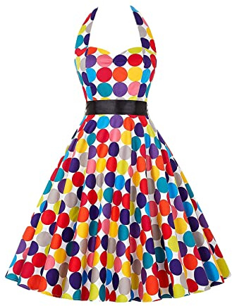 YMING Women's Elegant Audrey Hepburn Dress Polka Dot Tea Party Dresses Tea Party Vintage Dress Waistband Multicoloured XL
