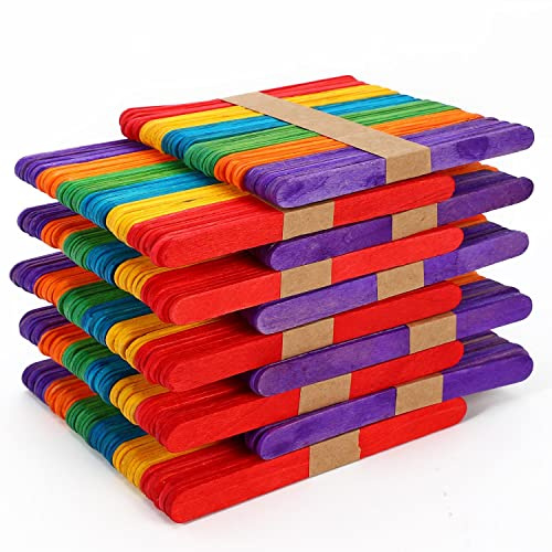 Vinsani 500pcs Coloured Wooden Lolly Sticks – Smooth Craft Popsicle Kids Lollipop Sticks - Perfect for Desserts (Ice Creams, Cakesicles, Lollypops), Kids DIY Art Project and Crafts – 11.2 X 1CM
