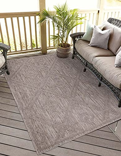 carpet city In-& Outdoor Teppich - 280x380 cm - für Innen-& Außenbereich - Wetterfest Balkon-Teppich, Terrasse, Flur, Küche - Wohnzimmer-Teppiche - Hochtief/ 3D-Effekt - Rauten-Muster in Braun