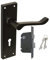 HANDLESTORE Victorian Scroll Locking Lever Backplate Door Handle - Pair of Handles with Sash Lock - Four Colours (Matt Black)