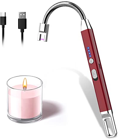Encendedor Electrico, Rouclo Encendedor Velas Encendedor Cocina Arco Electrico con Indicador de Batería, 360 Flexible Mechero Electrico USB Recargable para Cocina de Gas,Chimenea, Barbacoa (Rojo)