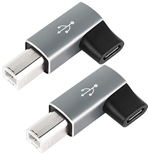 QIANRENON 90° angle USB C to MIDI Adapter USB C Female to USB B MIDI Male Printer Right Angle Adapter Converter, for Printer MIDI Electric Piano Electronic Drum, 2PCS, Gray