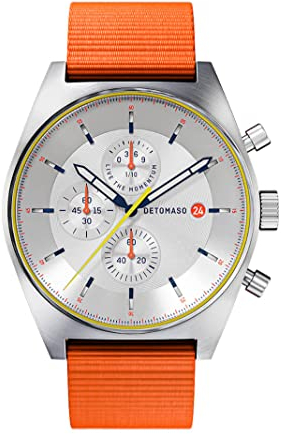 DeTomaso D10 Chrono LE Weiß Herren-Armbanduhr Analog Quarz Nylon Armband Orange