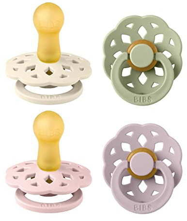 BIBS Boheme Schnuller 4er-Pack. BPA-frei, Kirschform Nippel. Naturkautschuk/Latex, Hergestellt in Dänemark. Größe 1/2, (0-6 Monate/6-18 Monate), (4er Pack), Dusky Lilac Mix
