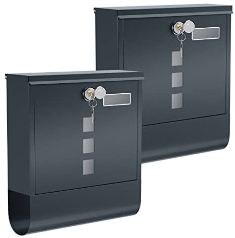 SONGMICS Briefkasten, 2er Set, Wandbriefkasten, Schloss mit Kupfer-Schließzylinder, drehbare Abdeckung, Zeitungsfach, Sichtfenster, Namensschildhalter, abschließbar, anthrazit GMB20AG02