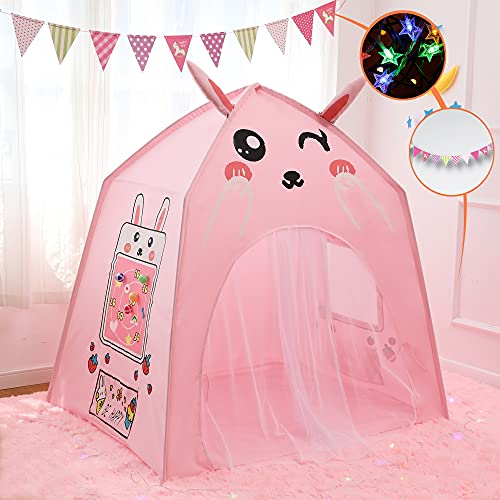 Spielzelt für Kinder, Prinzessin Schlosszelt, tragbares Pop-up Indianerzelt, Tippi Zelt für Kinder,Kinderspielhaus, Kuschelecke Kinderzimmer Dekor, Geburtstag Weihnachts Geschenk (Rosa Kaninchen)