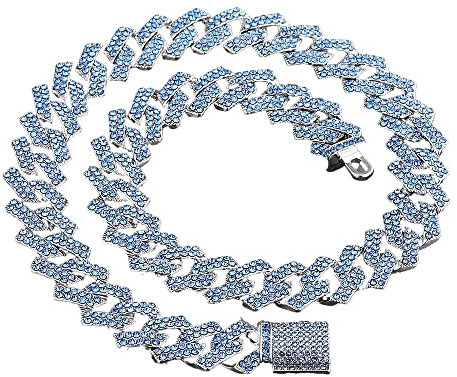 Watasiwa Iced out Armband Hip Hop Armband Herren Cuban Miami Link Chain Full of diamonds Cuban Necklace Bracelet Geometrry Diamond Chain for Men Women 15mm wide Hip Hop Jewelry, 22inch(55cm), Zirkonia