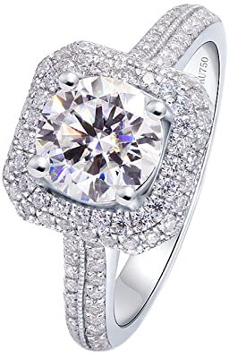Epinki Ring 14 Karat Au585 Weißgold, Klassiker Glänzend Solitärring mit Labor Erstellt Diamant 1ct, Rund, 14K Gold Diamantring Partnerringe Hochzeitsring für Damen, Weißgold, Gr.66