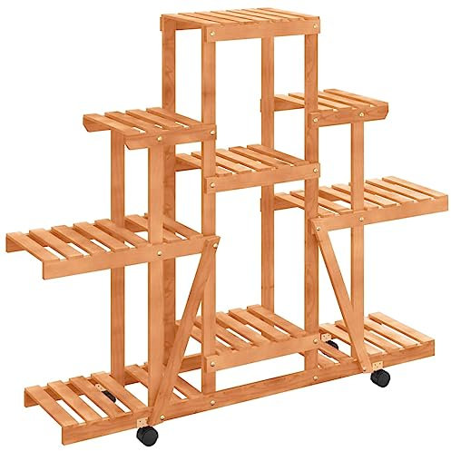 vidaXL Blumenständer, Holz Pflanzenregal mit Rollen, Blumenregal für Wohnzimmer Balkon Terrasse, Pflanzenständer mit viel Platz, Massivholz Tanne