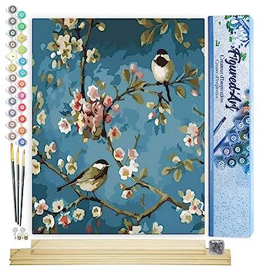 Figured'Art Peinture par Numéro Adulte Fleurs et Oiseaux - Activité Manuelle Kit de Loisir Créatif DIY Numéro d'Art Complet - 40x50cm avec châssis en bois à monter