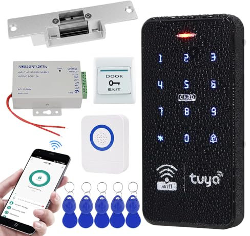 FTes RFKits Schlüsselloses Türschloss Kit Wasserdichtes RFID-Tastenfeld mit App-Steuerung DC 12V NC Fail Safe Elektroschloss 3A Stromversorgungssystem