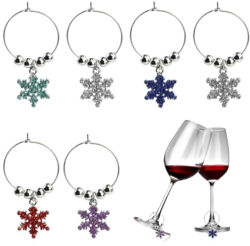 Fadcaer 6 PCS Christmas Wine Glass Charms,Wine Glass Charms Ring Markers Drink Tags for Xmas Party,Wine Glass Rings Tags for Goblet,Snowflake Champagne Cocktail Identifiers,Wine Drinker Gifts