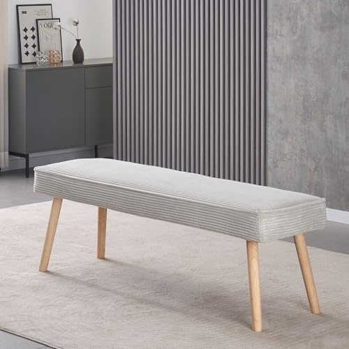B&D home Sitzbank Emil, Kord Stoff Esszimmerbank 160cm gepolstert Holzbank für Esszimmer, Flur, Garderobe mit Massivholzbeinen, skandinivisch modern Design, Grau, 11308-160-GRAU