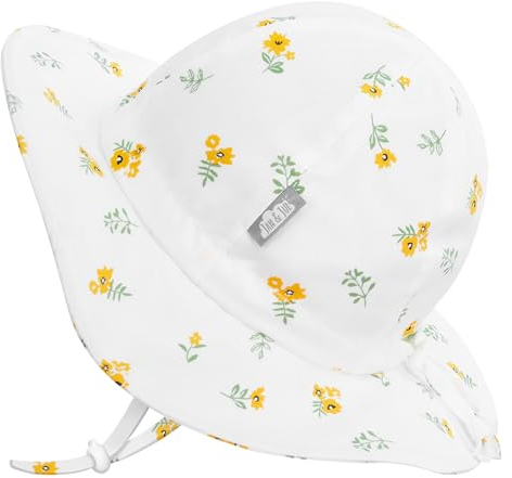 Jan & Jul Sombrero de sol ajustable UPF 50+ con correa para la barbilla para bebés y niñas pequeñas, Flor Amarilla, 6-24 Months